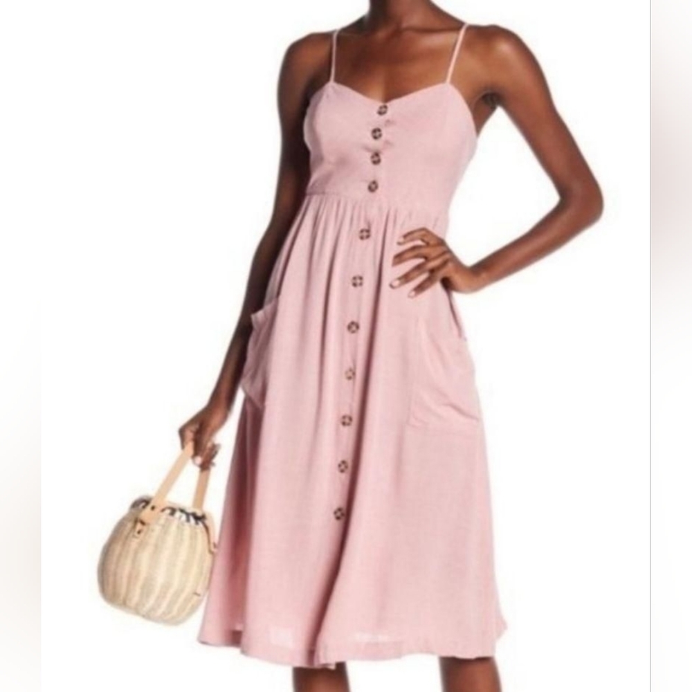 Nordstrom Good Luck Gem Spaghetti-Strap Button-Front Midi Dress - NWT